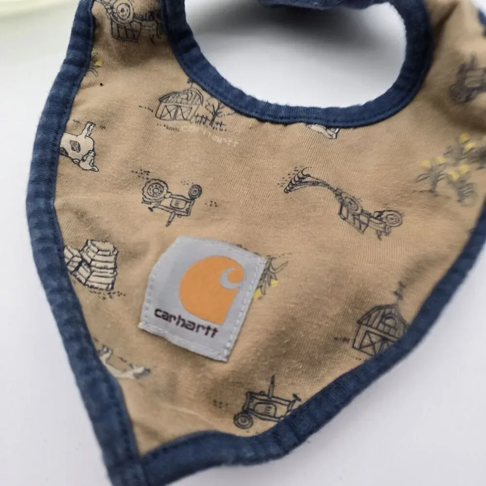 Carhartt Baby Bib Feeding Unisex Shower Gift Bandanna Brown Blue Farm One Size